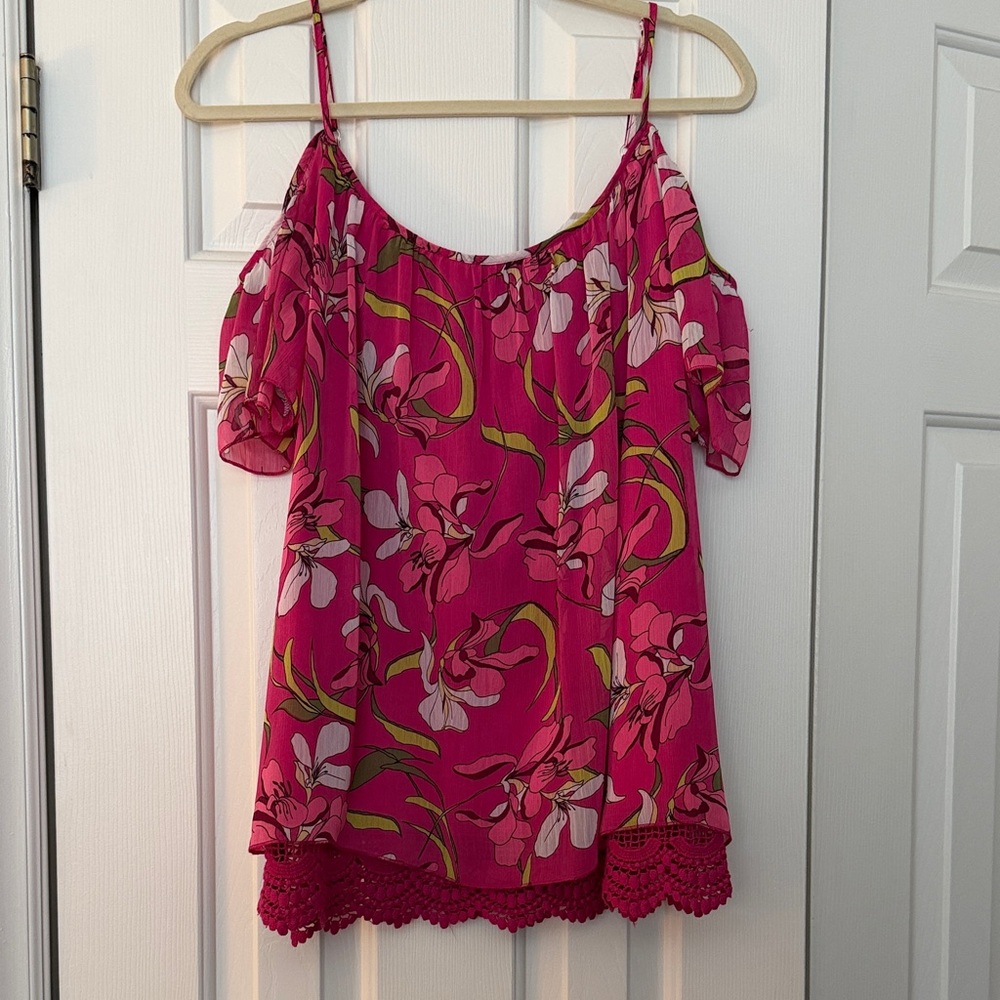 Kut from the Kloth Pink Floral Cold-Shoulder Camisole